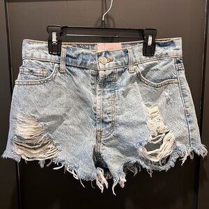 REVICE Light Wash Frayed Denim Shorts